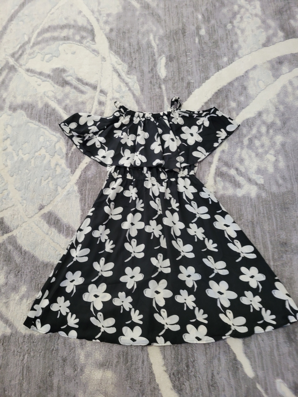 Women Black Floral Ruffle Off-Shoulder Casual Dress Size M